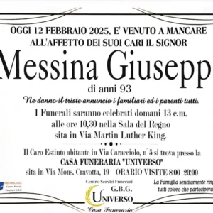 Annuncio servizi funerari Ag. G.B.G. Sig. Messina Giuseppe di anni 93