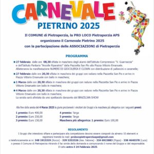 PIETRAPERZIA. Diramato il calendario Carnevale Pietrino 2025. Iscrizioni entro il 25 Febbraio 2025.