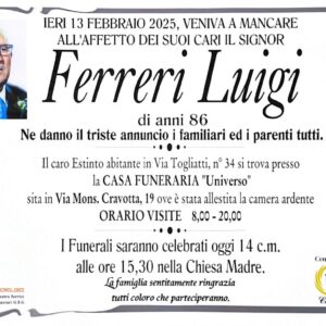 ANNUNCIO CENTRO SERVIZI FUNERARI G.B.G Sig. Ferreri Luigi di anni 86